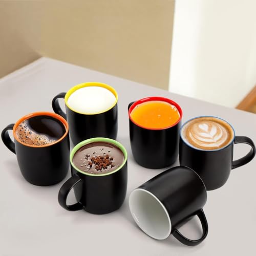 Coloch 6 Pack Ceramic Coffee Mug Set, 10 Oz Porcelain Coffee Cups Colorful Inside Milk Mugs Restaurant Serving for Water, Cappuccino, Cocoa, Home, Cafe, Dishwasher Safe