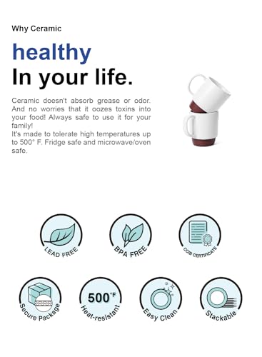 LE TAUCI Coffee Mugs, 16oz Ceramic Coffee Mugs Set of 2, Stackable Coffee Mug Sets, Easy Grip Microwave Safe Coffee Cup Sets, White