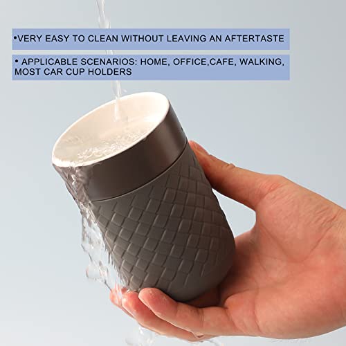 Ceramic Coffee Mug, Reusable Insulated Coffee Cups with Lids, To Go Mug Cute Travel Mugs Protective Silicone Sleeve, 10 Ounces, for Coffee Tea Portable Office or Home Cups Dishwasher Safe (Dark gray)