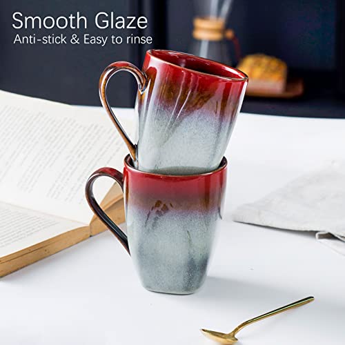 Coffee Mugs Set of 4 - Ceramic Cups 10 Oz with Large Handle for Coffee, Soup, Tea, Milk, Latte and Cocoa, Mug Gift Set Microwave & Oven, Dishwasher Safe - Red