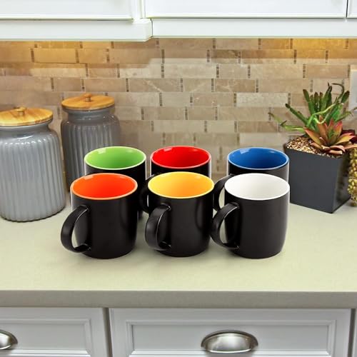 Coloch 6 Pack Ceramic Coffee Mug Set, 10 Oz Porcelain Coffee Cups Colorful Inside Milk Mugs Restaurant Serving for Water, Cappuccino, Cocoa, Home, Cafe, Dishwasher Safe