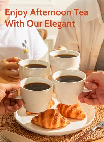 Sweese Porcelain Latte Cups - Stackable Coffee Cups - 10 Ounce for Specialty Coffee Drinks, Cappuccino, Mocha and Tea - Set of 6 - White