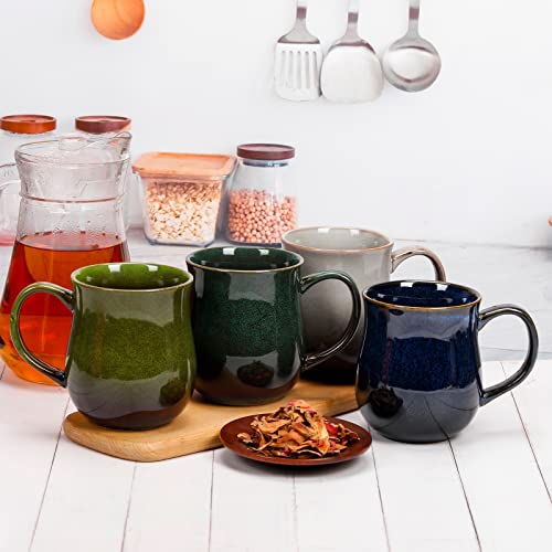 Otevymu 20 Oz Large Ceramic Coffee Mugs, Big Handle Handmade Pottery Tea Cup for Office and Home, Easy to Hold, Microwave and Dishwasher Safe, Hot Cold Drinking, Stylish Texture Glaze (Star Blue)