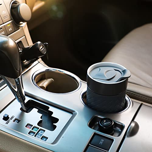 Ceramic Coffee Mug, Reusable Insulated Coffee Cups with Lids, To Go Mug Cute Travel Mugs Protective Silicone Sleeve, 10 Ounces, for Coffee Tea Portable Office or Home Cups Dishwasher Safe (Dark gray)