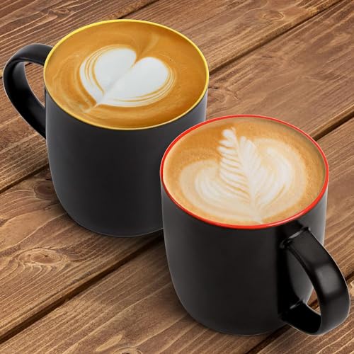 Coloch 6 Pack Ceramic Coffee Mug Set, 10 Oz Porcelain Coffee Cups Colorful Inside Milk Mugs Restaurant Serving for Water, Cappuccino, Cocoa, Home, Cafe, Dishwasher Safe