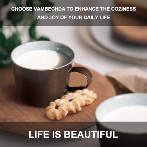 Vambechda 10 oz Ceramic Coffee Mug with Handle handmade in Japanese style American coffee latte suitable for office and home coffee bar