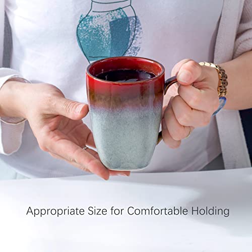 Coffee Mugs Set of 4 - Ceramic Cups 10 Oz with Large Handle for Coffee, Soup, Tea, Milk, Latte and Cocoa, Mug Gift Set Microwave & Oven, Dishwasher Safe - Red