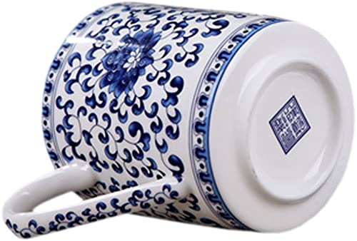 BandTie Convenient Travel Home Office Chinese Gongfu Loose Leaf Tea/Coffee Brewing System- Bone China Porcelain Cup / Mug with Lid, Blue Flowers