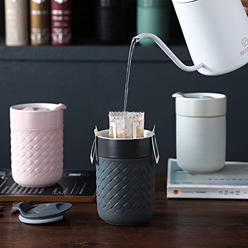 Ceramic Coffee Mug, Reusable Insulated Coffee Cups with Lids, To Go Mug Cute Travel Mugs Protective Silicone Sleeve, 10 Ounces, for Coffee Tea Portable Office or Home Cups Dishwasher Safe (Dark gray)