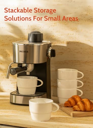 Sweese Porcelain Latte Cups - Stackable Coffee Cups - 10 Ounce for Specialty Coffee Drinks, Cappuccino, Mocha and Tea - Set of 6 - White