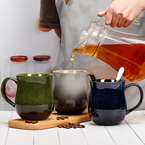 Otevymu 20 Oz Large Ceramic Coffee Mugs, Big Handle Handmade Pottery Tea Cup for Office and Home, Easy to Hold, Microwave and Dishwasher Safe, Hot Cold Drinking, Stylish Texture Glaze (Star Blue)