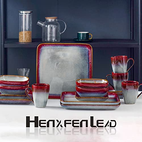 Coffee Mugs Set of 4 - Ceramic Cups 10 Oz with Large Handle for Coffee, Soup, Tea, Milk, Latte and Cocoa, Mug Gift Set Microwave & Oven, Dishwasher Safe - Red