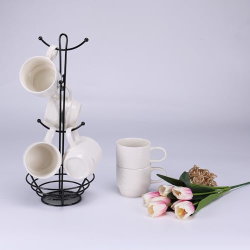 HORLIMER 10 oz Ceramic Coffee Mug Set of 6, White Coffee Cups with Handle for Tea, Latte, Cocoa, Milk, Cappuccino