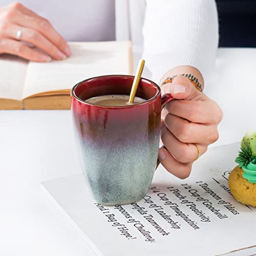 Coffee Mugs Set of 4 - Ceramic Cups 10 Oz with Large Handle for Coffee, Soup, Tea, Milk, Latte and Cocoa, Mug Gift Set Microwave & Oven, Dishwasher Safe - Red