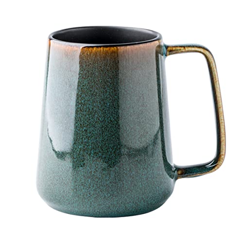 XINRRY Large Ceramic Coffee Mug, 24 oz Big Tea Cup with Large Handle, Vintage Coffee Cup for Office and Home, Dishwasher and Microwave Safe, Green