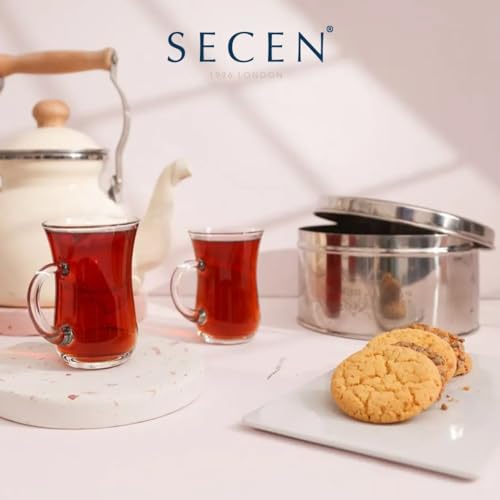 SECEN LONDON 4.7 Ounce Clear Glass Coffee Mug (6 pcs),Turkish Tea Set With Handle (145 cc),Modern Turkish Tea Glasses,Classic Clear Cut Glass, Heavy Base,Dishwasher Safe,Tea Cup,Espresso Glasses.