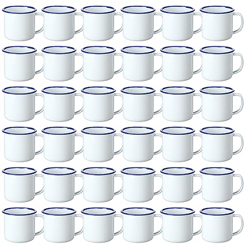 Yinder Mini Enamel Camping Coffee Mugs Metal Small Classic Portable White Campfire Mugs Bulk Vintage Cups with Handle for Coffee Tea Picnic Travel Indoor Outdoor Activities (36 Pcs,4 oz)