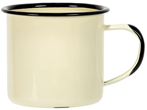 Red Co. Set of 6 Enamelware Metal Medium Classic 12 Oz Round Coffee and Tea Mug with Handle, Distressed Cream/Black Rim