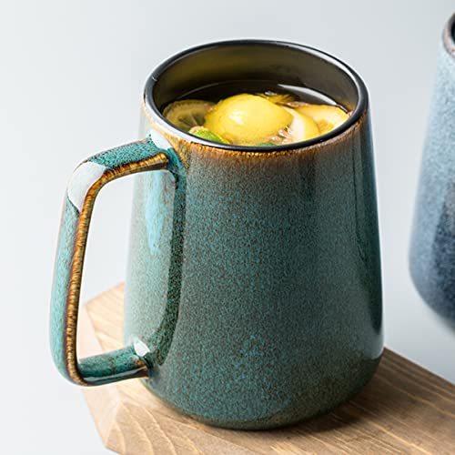 XINRRY Large Ceramic Coffee Mug, 24 oz Big Tea Cup with Large Handle, Vintage Coffee Cup for Office and Home, Dishwasher and Microwave Safe, Green
