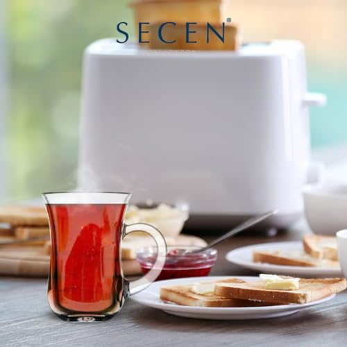 SECEN LONDON 4.7 Ounce Clear Glass Coffee Mug (6 pcs),Turkish Tea Set With Handle (145 cc),Modern Turkish Tea Glasses,Classic Clear Cut Glass, Heavy Base,Dishwasher Safe,Tea Cup,Espresso Glasses.