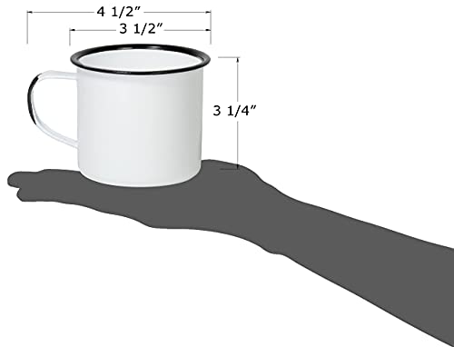 Red Co. Set of 6 Enamelware Metal Medium Classic 12 Oz Round Coffee and Tea Mug with Handle, Distressed White/Black Rim