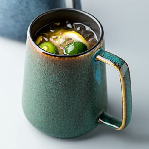 XINRRY Large Ceramic Coffee Mug, 24 oz Big Tea Cup with Large Handle, Vintage Coffee Cup for Office and Home, Dishwasher and Microwave Safe, Green