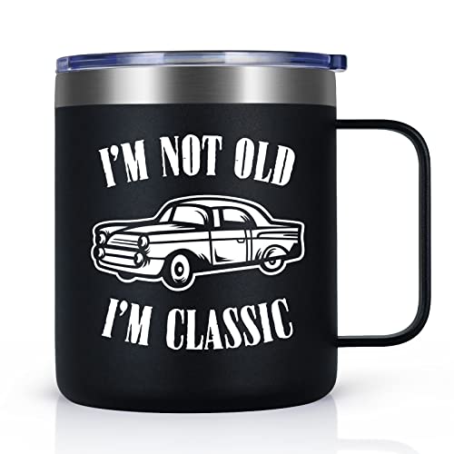 LiqCool I'm Not Old I'm Classic Car Coffee Mug, Dad Gifts for Father's Day, Birthday Gifts for Men, Gifts for Dad Grandpa, Funny Coffee Mug for Men Uncle Father Grandpa for Retirement (12oz, Black)
