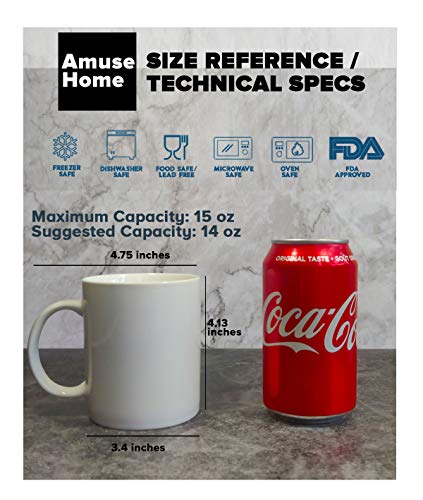 Amuse- Professional Barista Classic Large Mug for Coffee, Tea, Chocolate or Latte- Set of 6- 16 oz