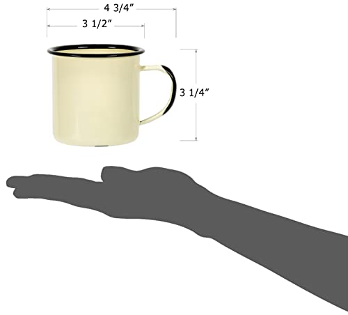 Red Co. Set of 6 Enamelware Metal Medium Classic 12 Oz Round Coffee and Tea Mug with Handle, Distressed Cream/Black Rim