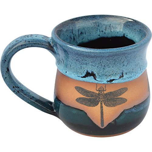 ALWAYS AZUL POTTERY Dragonfly 14 Oz. Mug in Waterfall Glaze - Handmade Ceramic Coffee Mug - Stylish and Unique Handcrafted Artistic Drinkware - Polished Clay Cups, Great for Coffee, Tea, & Art Lovers