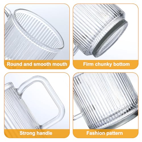 6PCS Premium Glass Coffee Mugs Classic Vertical Stripes Clear Tea Cups Latte Cup for Cappuccino Espresso, 12oz