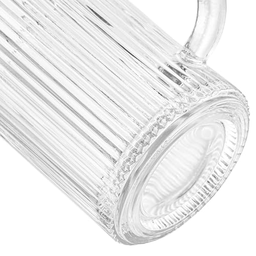 Noamus 2 Pack Coffee Mugs with Glass Lid, 13 oz Clear Classic Vertical Stripes Tea Cup, Premium Ribbed Drinking Glassware Set for Hot Cold Beverage, House Warming Christmas Anniversary Birthday Gift