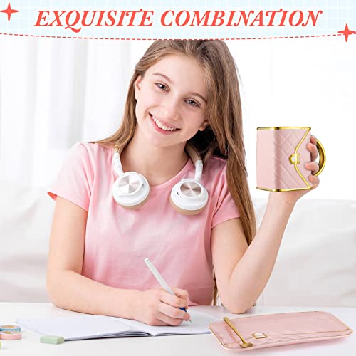 Sliner 4 Sets Coffee Mug Handbag Shaped Ceramic Tea Cup with Saucer Spoon 10 Oz/ 310 ml Purse Gift Mug for Office Home Coffee Tea Hot Chocolate Cappuccino(Classic)