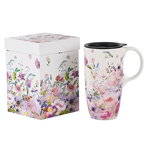 Topadorn Ceramic Mugs Porcelain Latte Tea Cup Coffee Mug with Gift Box,17oz.Pink Garden