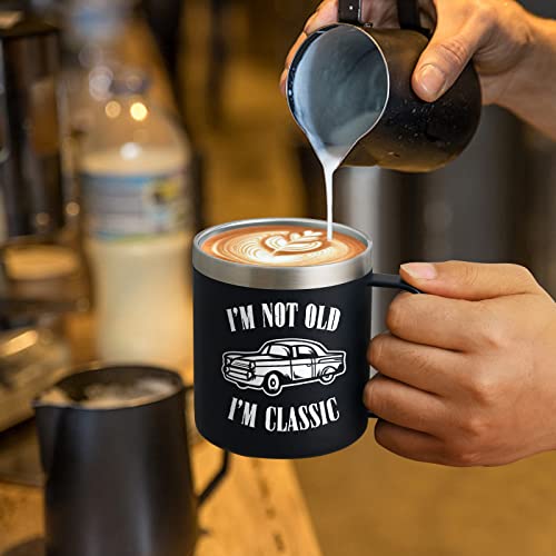 LiqCool I'm Not Old I'm Classic Car Coffee Mug, Dad Gifts for Father's Day, Birthday Gifts for Men, Gifts for Dad Grandpa, Funny Coffee Mug for Men Uncle Father Grandpa for Retirement (12oz, Black)