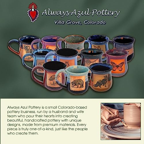 ALWAYS AZUL POTTERY Mountain Scene Mug in Seamist Glaze - Handmade Ceramic Coffee Mug - Stylish and Unique Handcrafted Artistic Drinkware - Polished Clay Cups, Great for Coffee, Tea, and Art Lovers