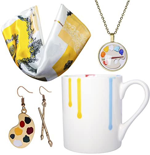 LittleBlueDeer Art Coffee Mugs for Women,Coffee Cup for Artist,Art Teacher Scarf,Artist Necklace for Girls,Art Lover Gifts for Women