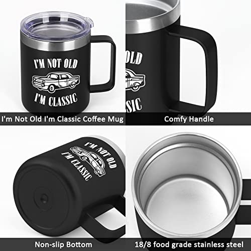 LiqCool I'm Not Old I'm Classic Car Coffee Mug, Dad Gifts for Father's Day, Birthday Gifts for Men, Gifts for Dad Grandpa, Funny Coffee Mug for Men Uncle Father Grandpa for Retirement (12oz, Black)