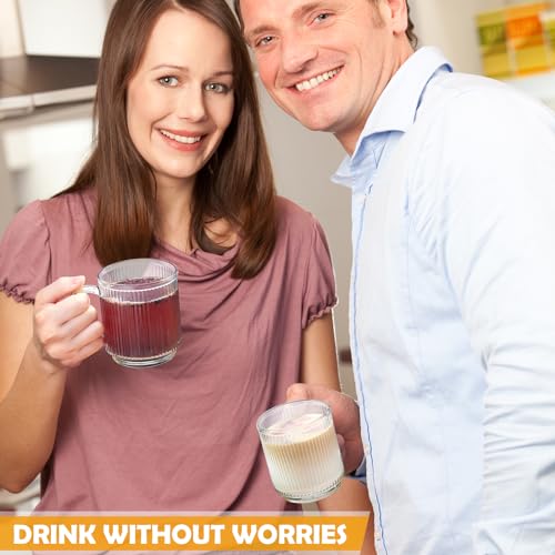 6PCS Premium Glass Coffee Mugs Classic Vertical Stripes Clear Tea Cups Latte Cup for Cappuccino Espresso, 12oz