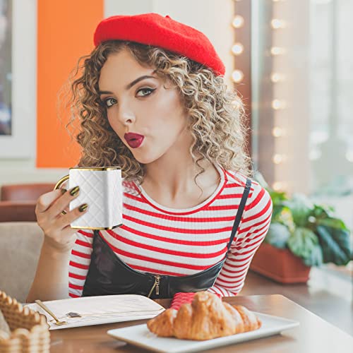 Sliner 4 Sets Coffee Mug Handbag Shaped Ceramic Tea Cup with Saucer Spoon 10 Oz/ 310 ml Purse Gift Mug for Office Home Coffee Tea Hot Chocolate Cappuccino(Classic)