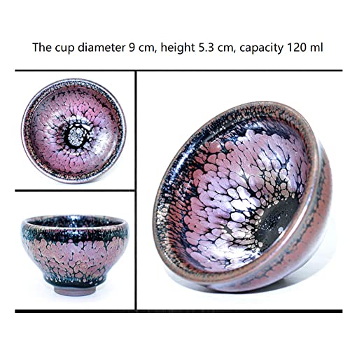 Maya Star Traditional Handmade Vintage Tenmoku Teaware Artistic Handle Glazes JianZhan Tea Cup Ceramic Cup Gift 120 ml(Roselle)