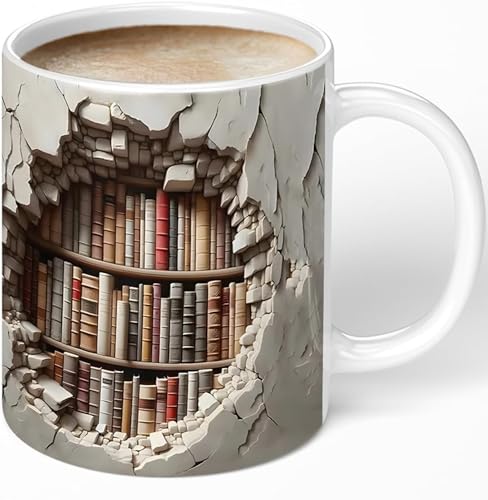 Aigori Library Bookshelf Mug, Cool Bookish Ceramic Coffee Mug, Book Lovers Gifts for Readers, Creative Book Club Mug(11oz), Novelty Gifts for Birthday Christmas Men Women Friends