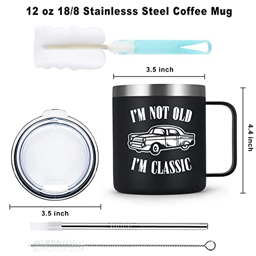 LiqCool I'm Not Old I'm Classic Car Coffee Mug, Dad Gifts for Father's Day, Birthday Gifts for Men, Gifts for Dad Grandpa, Funny Coffee Mug for Men Uncle Father Grandpa for Retirement (12oz, Black)