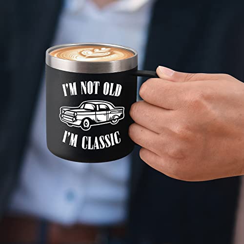 LiqCool I'm Not Old I'm Classic Car Coffee Mug, Dad Gifts for Father's Day, Birthday Gifts for Men, Gifts for Dad Grandpa, Funny Coffee Mug for Men Uncle Father Grandpa for Retirement (12oz, Black)