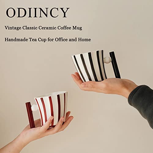 ODIINCY Red Ceramic Coffee Mugs, Handmade Coffee Mug Tea Cup for Office and Home, Artistic Coffee Mugs for Women for Mom, Red & White Mug for Christmas, 12 Oz