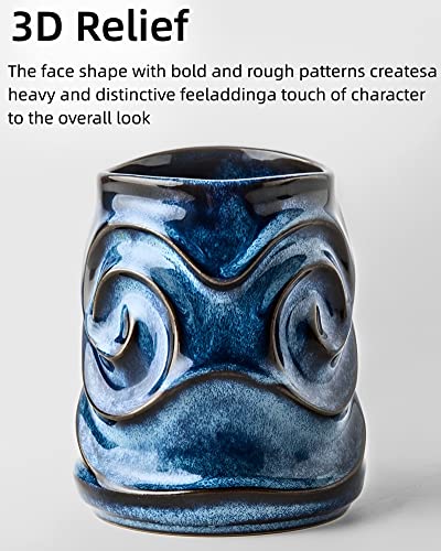 17oz Embossed Face Shape Large-Capacity Ceramic Coffee Mug - Unique Handmade Tea Cup for Office and Home - Microwave and Dishwasher Safe (Blue)