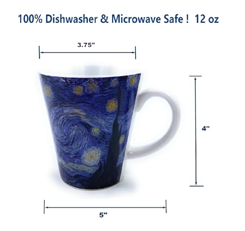 Aeisage Starry Night Coffee Cup 12 Ounce Ceramic Mug Starry Night Van Gogh Painting Artistic Mugs Tumpet Shape Mug for Gifts, White