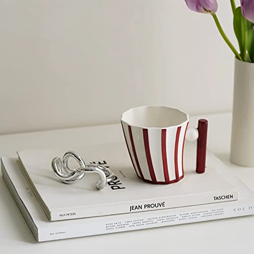 ODIINCY Red Ceramic Coffee Mugs, Handmade Coffee Mug Tea Cup for Office and Home, Artistic Coffee Mugs for Women for Mom, Red & White Mug for Christmas, 12 Oz