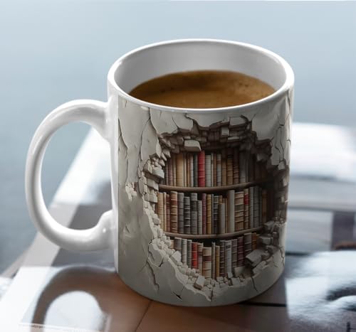 Aigori Library Bookshelf Mug, Cool Bookish Ceramic Coffee Mug, Book Lovers Gifts for Readers, Creative Book Club Mug(11oz), Novelty Gifts for Birthday Christmas Men Women Friends