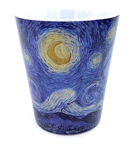 Aeisage Starry Night Coffee Cup 12 Ounce Ceramic Mug Starry Night Van Gogh Painting Artistic Mugs Tumpet Shape Mug for Gifts, White